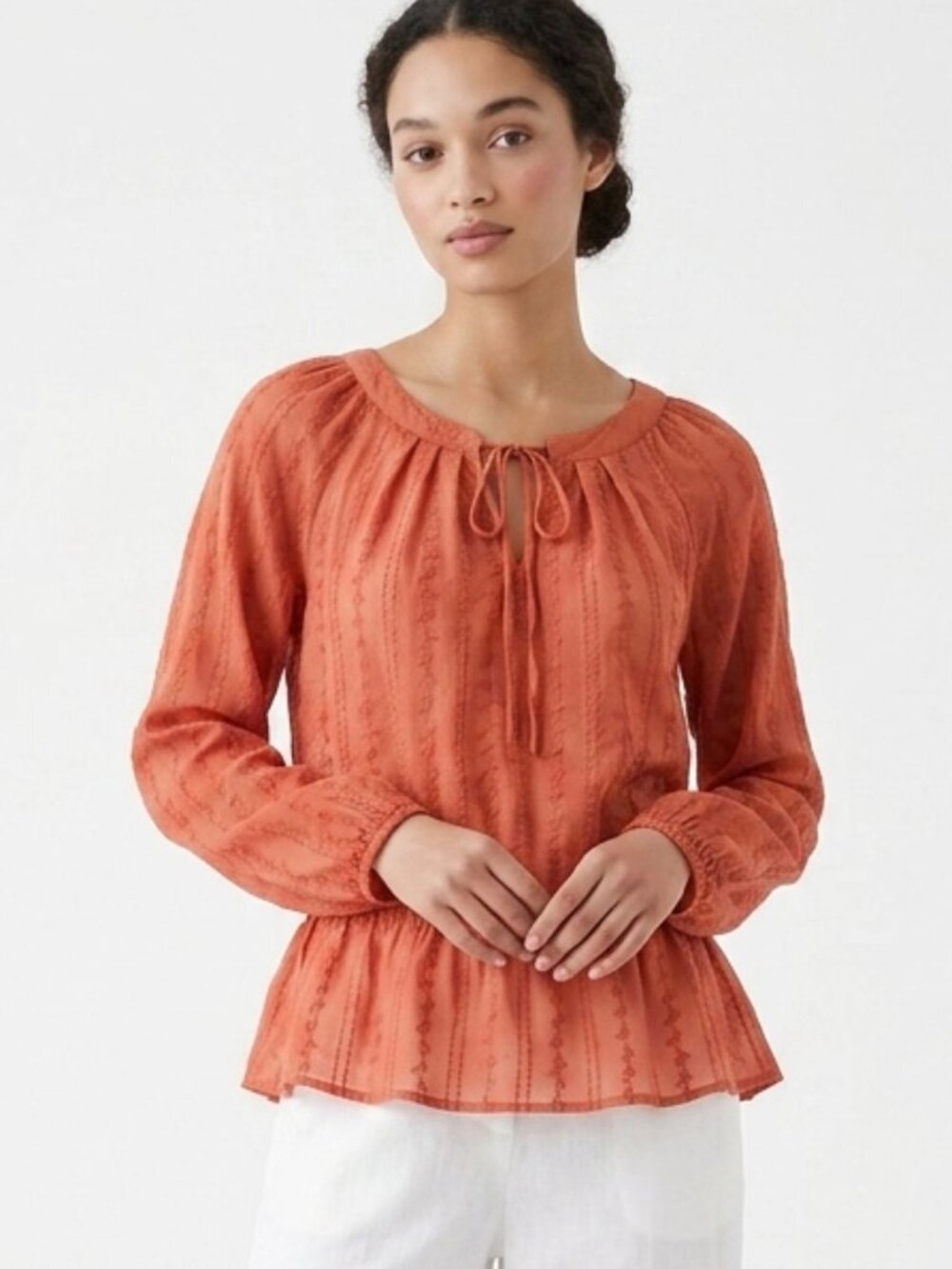 Bellatrix Blouse Orange Peasant Boho Festival Embroidered Sheer L